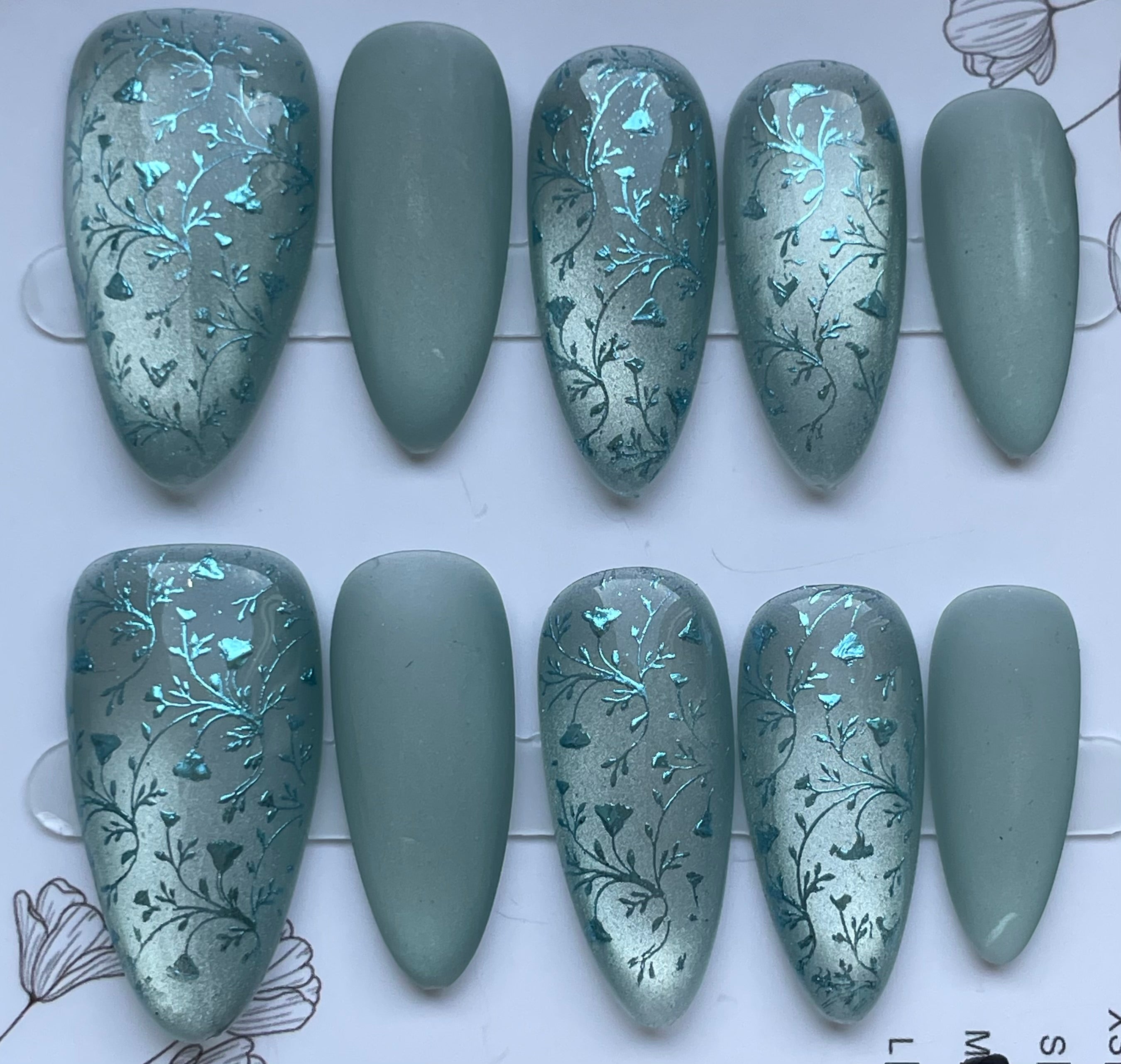 Mint matte and cat eye print