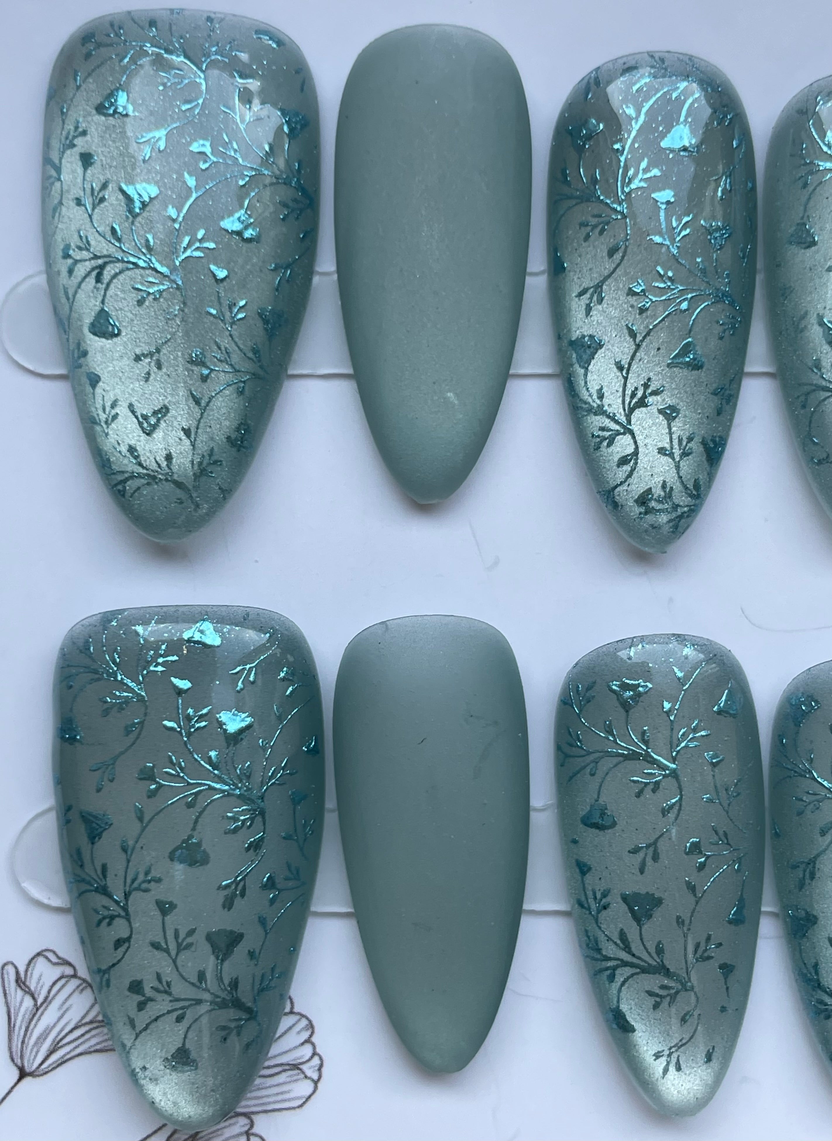 Mint matte and cat eye print