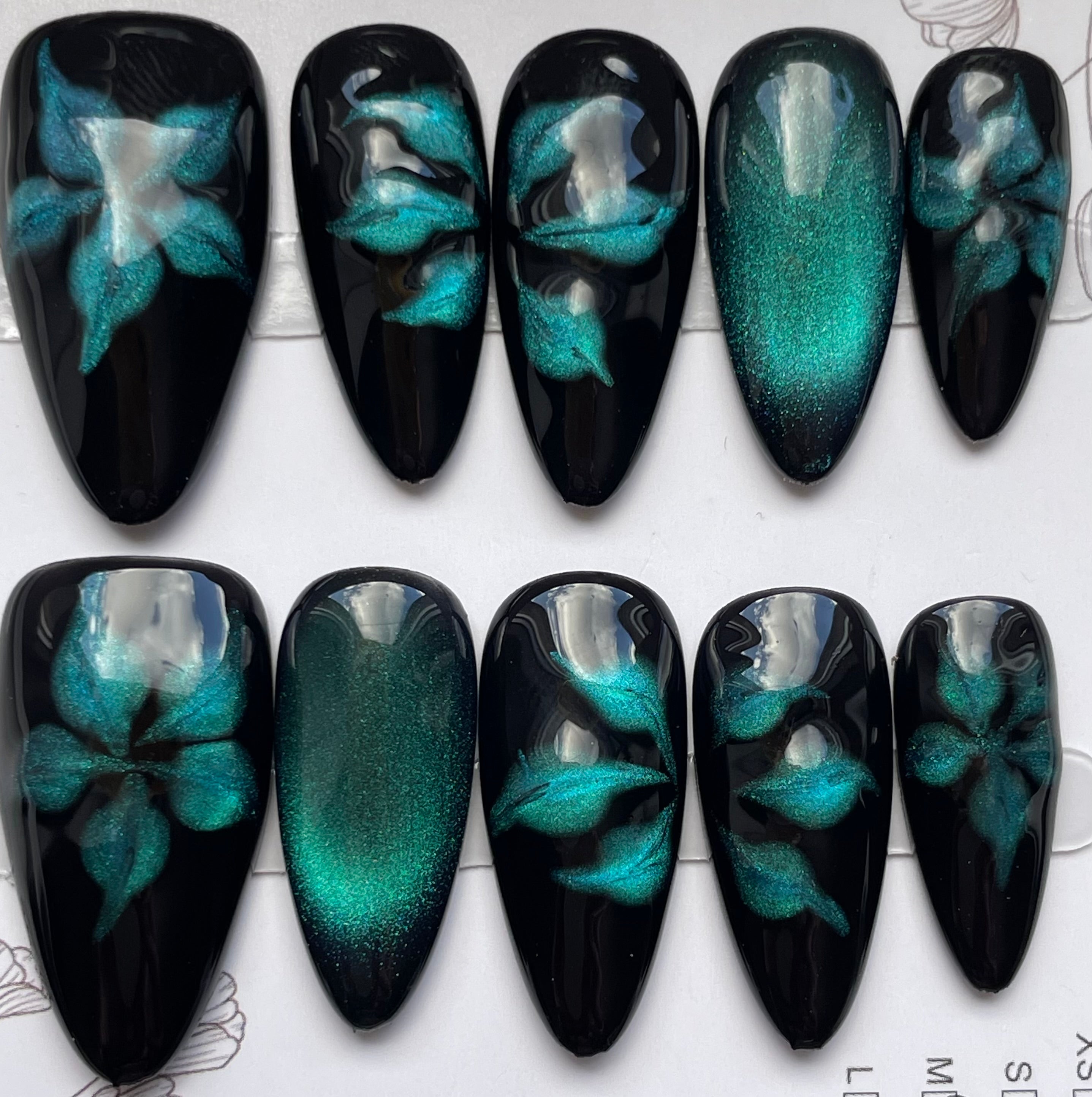 Deep teal flower almond