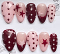 Burgundy pink spots and stars